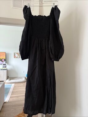 J. Crew Black Off-Shoulder Puff Sleeve Midi Dress